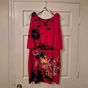 Sandra Darren Red and Black Floral Dress